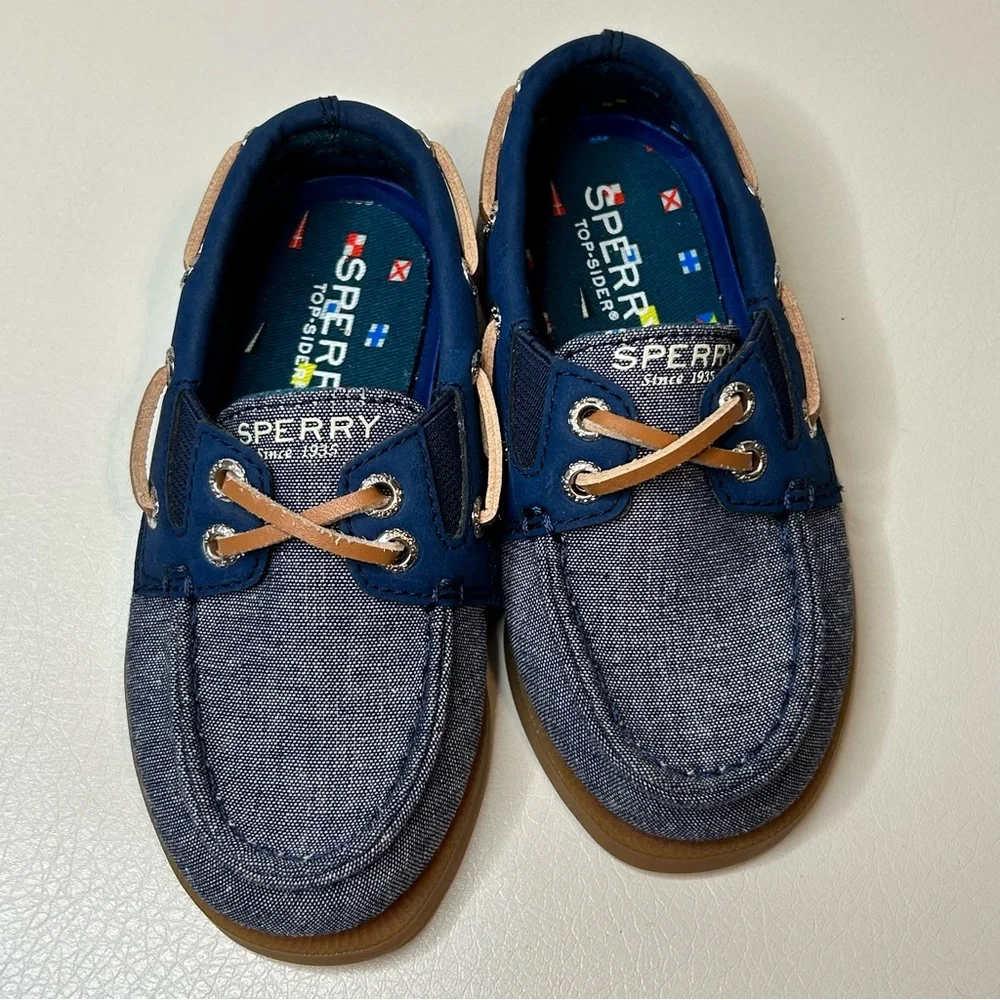 COPY - Kids Sperry Top-Sider denim chambray boat deck shoes like new Size 7 AO …